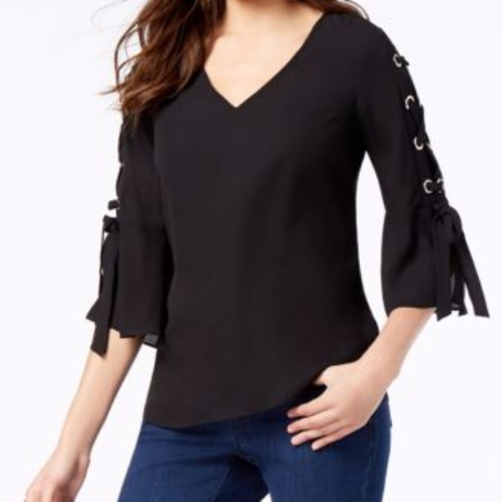 Grommet-Sleeve Blouse, Created Deep Black,M
